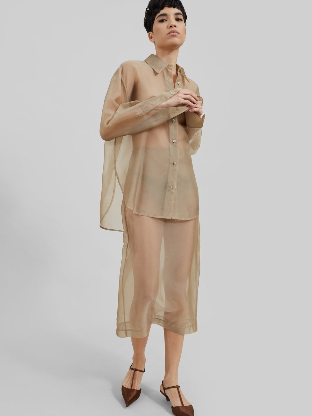 The Frankie Shop Peri Sheer Midi Skirt | Desert Sand | Small